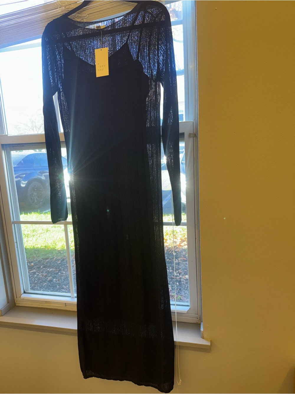 a new day Black Long Sheer Knit Maxi Dress with Slip